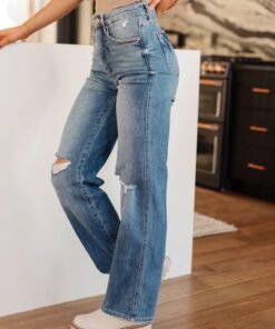 Bree High Rise Control Top Distressed Straight Jeans - Fashion Are Us