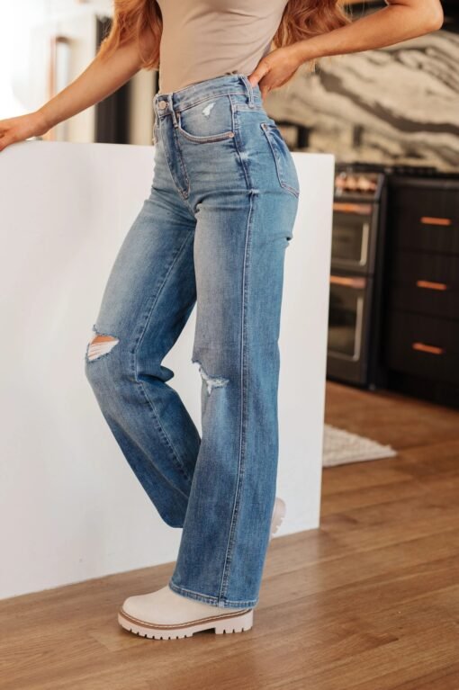 Bree High Rise Control Top Distressed Straight Jeans - Fashion Are Us