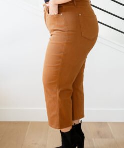 Briar High Rise Control Top Wide Leg Crop Jeans in Camel - Fashion Are Us