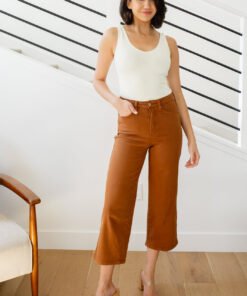 Briar High Rise Control Top Wide Leg Crop Jeans in Camel - Fashion Are Us