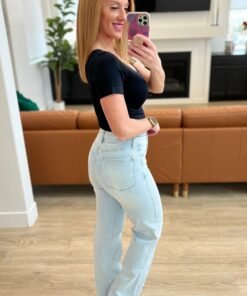 Brooke High Rise Control Top Vintage Wash Straight Jeans - Fashion Are Us 