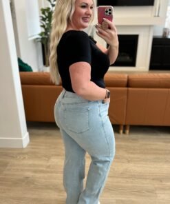 Brooke High Rise Control Top Vintage Wash Straight Jeans - Fashion Are Us 