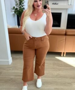 Briar High Rise Control Top Wide Leg Crop Jeans in Camel - Fashion Are Us 