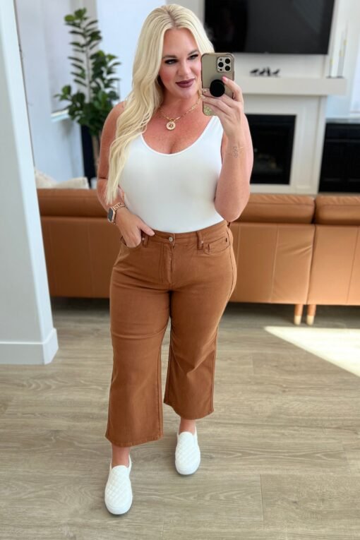 Briar High Rise Control Top Wide Leg Crop Jeans in Camel - Fashion Are Us