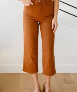 Briar High Rise Control Top Wide Leg Crop Jeans in Camel - Fashion Are Us, LLC