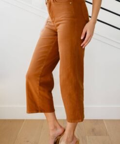 Briar High Rise Control Top Wide Leg Crop Jeans in Camel - Fashion Are Us, LLC