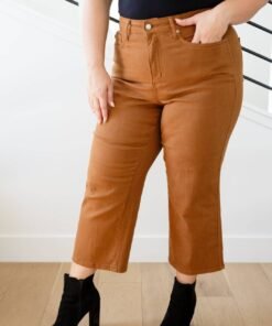 Briar High Rise Control Top Wide Leg Crop Jeans in Camel - Fashion Are Us, LLC