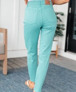 Bridgette High Rise Garment Dyed Slim Jeans in Aquamarine - Fashion Are Us, LLC