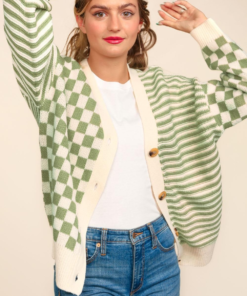 Button Down Checker Stripe Sweater Cardigan Ave Shops